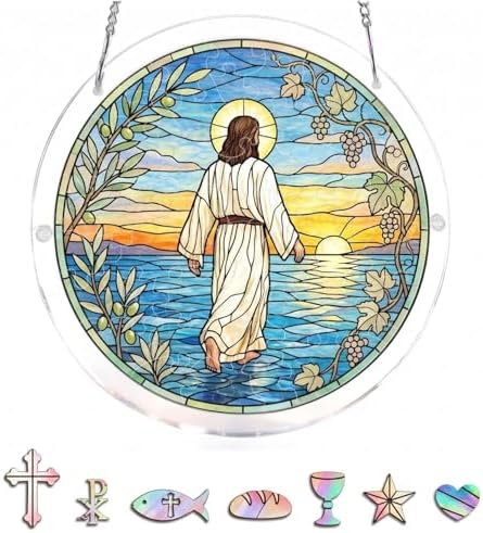 Jesus Puzzle Acrylic Suncatcher Size 8 inches, Garden Floral Sun Catchers, Christianity Window Hanging Ornaments, Stained Glass Effect Decor for Puzzle Lover by GIKZO