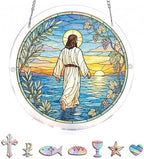 Jesus Puzzle Acrylic Suncatcher Size 8 inches, Garden Floral Sun Catchers, Christianity Window Hanging Ornaments, Stained Glass Effect Decor for Puzzle Lover by GIKZO