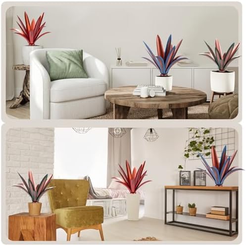 Large Tequila Rustic Sculpture, Rustic Metal Agave Plants for Outdoor Patio Yard Mexican Plant Garden， Agave Outdoor Lawn Ornaments Yard Stakes (Red 2pc) - Image 7