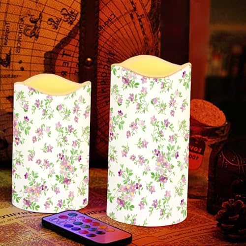 Floral Purple Flameless Light Candles with Timer Remote Control Battery Operated Candles with Color Changing Fake Electric Pillar Candle Tea Lights Home Table Indoor Beach Decoration - Image 5