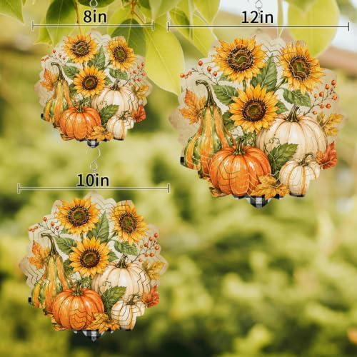 12 Inch Fall Thanksgiving Pumpkins Wind Spinner for Yard and Garden,Fall Maple Leaf Sunflowers Plaid Hanging Ornaments Outdoor 3D Kinetic Wind Sculpture Spinners Indoor Outdoor Patio Décor Gift - Image 3