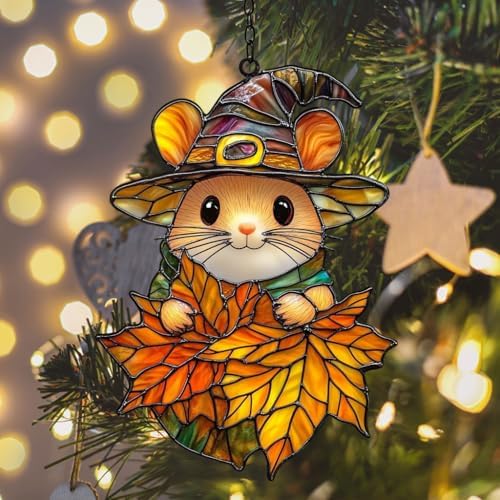 Cute Little Mouse Autumn Acrylic Suncatcher - Image 6