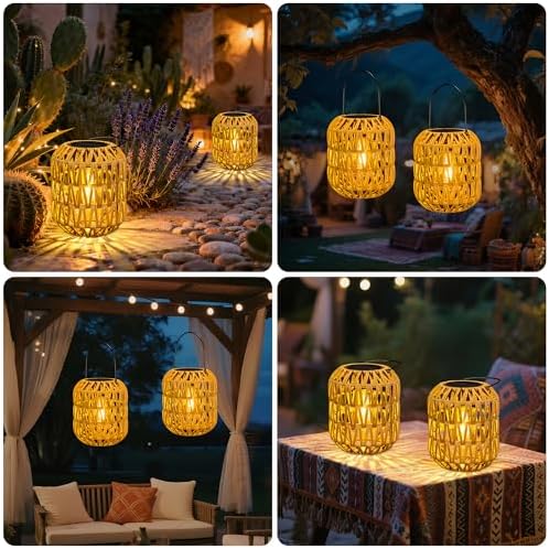 Livinlarge Solar Lanterns Outdoor Waterproof, Rattan Solar Lights for Yard - Image 5
