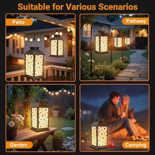 Solar Lantern Outdoor Waterproof Mid Century Fifties Modern Retro Colors Seamless Part Garden Decor LED Hanging Solar Lights Tabletop Lamp Gifts for Women Mom Outside Yard Patio Porch - Image 6
