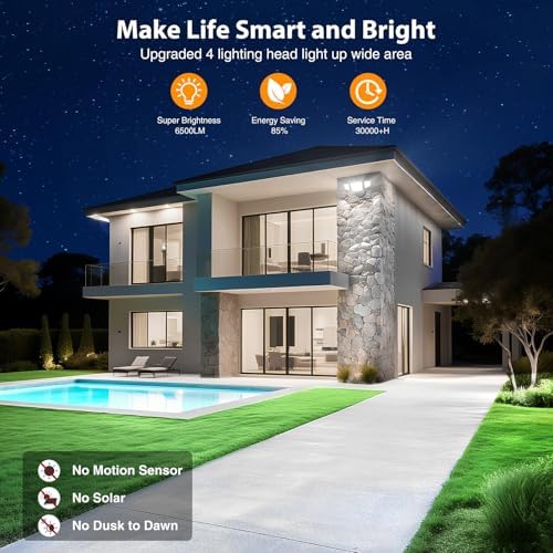Onforu 65W Smart LED Flood Lights Outdoor, 6500LM Brightness Adjustable, APP Control Tunable 2700K-6500K, WiFi Alexa Security Lights with Timer & 4 Lighting Head, Exterior Floodlight for Yard Garage - Image 3