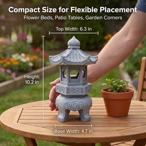 Japanese Solar Pagoda Lantern Outdoor Garden Decor Resin LED - Image 3