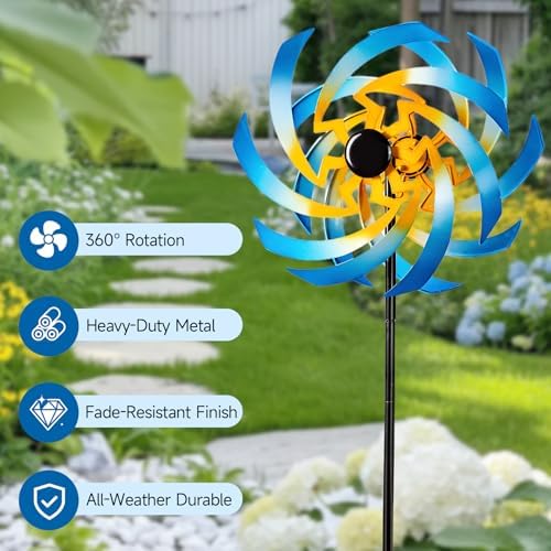 Wind Spinners Outdoor Garden Decor, 360°Metal Kinetic Wind Sculpture Spinner, 16W*76H inch Windmill for Yard, Patio, Backyard, Garden Gifts for Women - Image 2
