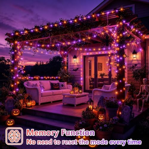 YEGUO 4 Pack Halloween Solar Fairy Lights, Each 33ft 100 LED Orange and Purple Christmas Lights Outdoor Waterproof, 8 Modes Sliver Wire Solar String Lights - Image 6