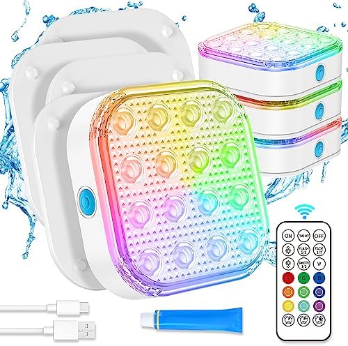 Submersible LED Lights with Remote, Waterproof Underwater LED Light Rechargeable Battery 16 Color Changing Lamp Magnetic Floating Submersible Lights for Pool Vase Aquarium Decor by PurhemeLight