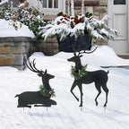 Glitzhome Set of 2 Metal Silhouette Reindeers Yard Sign with Stake, 42" H Christmas Decorative Standing Wall Hanging Decoration for Garden Home Lawn Pathway Walkway - Image 2