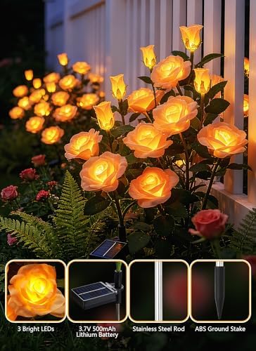 Brightown Solar Garden Lights, 4 Pack LED Rose Flower Lights Waterproof - Image 3