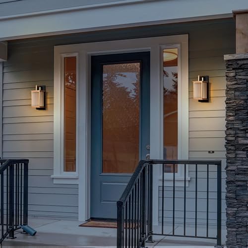 Black and Gold Outdoor Wall Lights, Modern Exterior Wall Sconce Lanterns with Frosted Glass, Anti-Rust Square Waterproof Porch Lights Fixture for Front Door, Entry, Porch, Patio, and Gazebo - Image 6