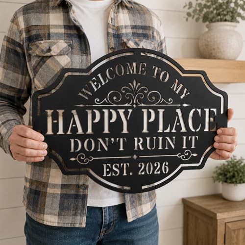 Personalized This Is My Happy Place Don’t Ruin It Metal Sign, Happy Place Metal Wall Art, Vintage Welcome Sign Decor for Home Garden Porch Patio Farm Bar Coffee Wall Decor - Image 2