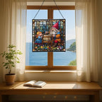Gnome Weaving Stained Glass Suncatcher – Square Hanging Window Panel for Home, Garden, Nursery, Halloween, Christmas, Memorial Day – Whimsical Glass Art Gift for Gnome Lovers y86pad - Image 6