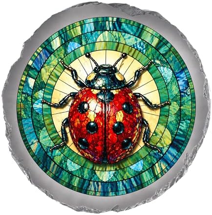 Magnolia Garden 10-Inch Ladybug Stepping Stone - Faux Stained Glass Insect Garden Stone, Weather-Resistant Resin Pathway Accent, Whimsical Red Beetle Outdoor Yard Decor & Walkway Plaque by DicksonsGifts