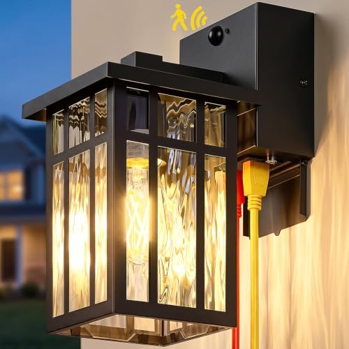 BesLowe 12'' Motion Sensor Outdoor Wall Light with GFCI Outlet, Matte Black by BringYourBrightFuture