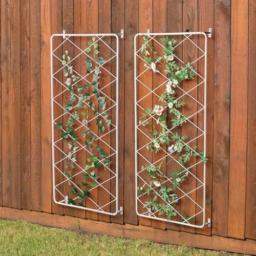MyGift Wall Garden Trellis, White Metal Lattice Panels Set of 2 - Image 4