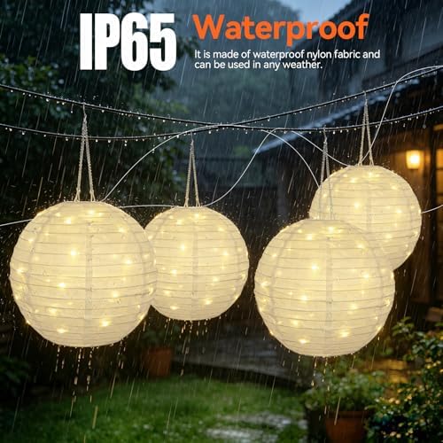 Solar Lantern Outdoor Waterproof 4 Pack 12inch,Upgraded 160LED Hanging Lanterns Lights 8 Modes, Dual Charging (Solar+USB), Solar Garden Light for Patio Tree Yard Decor, Birthday Gifts,Warm White - Image 5