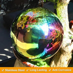 Suzile 2 Pieces Gazing Ball Hollow Gazing Mirror Ball Stainless Steel Garden Globe Gazing Globe Mirrored Surface Polished Ornament Sphere for Garden Outdoor Pool Yard Pond Lawn Home (Rainbow,10 Inch) - Image 3