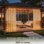 2 Pack Solar Curtain Light Outdoor, 30ft x 10ft, 660 LEDs in Total Solar Powerd String Lights Waterproof Outside for Garden Party Wedding Decór - Image 2