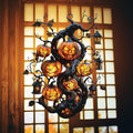 Skeleton Jack O’Lantern with Bats Acrylic Suncatcher - Faux Stained Glass Indoor Window Hanging Ornament, Outdoor Sun Catcher Panel, Home Decor Gift for Halloween Lovers by Unknown