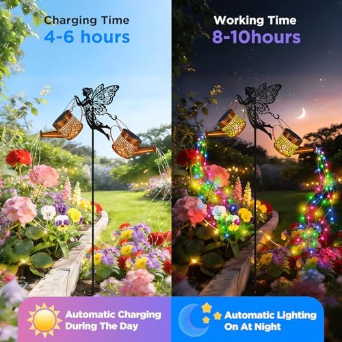 HELESIN Solar Watering Can Lights Outdoor,Fairy Stake with 2 Cans - Image 3