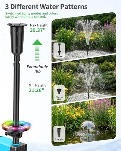 POPOSOAP Pond Pump with LED Lights, 660GPH Submersible Pump RGB Pond Filter System with Adjustable Height & Water Flow for Garden Pond Fish Tank Day & Night Pond Decoration -P1104D - Image 5