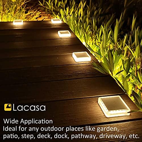 Lacasa 4 Pack Solar Deck Lights Outdoor Waterproof LED, Garden Step Lights Solar Powered Driveway Dock Marine, Dusk to Dawn Lighting for Yard Patio Pathway, Square, Warm White - Image 7