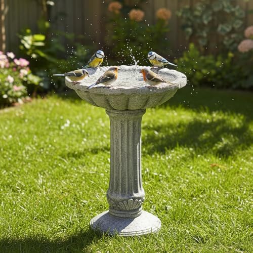 Concrete Bird Bath for Outdoor Garden, 16.5" Fluted Pedestal Birdbath, Fiber-Reinforced Stoneware Column Style Garden Decor, 25 lb Vintage Yard Statue, Light Gray by Unknown