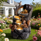 Squirrel Outdoor Water Fountain with LED Lights Resin Garden Waterfall Fountain with Pump Multi Tier Tree Stump Design Patio Yard Porch Decor - Image 3