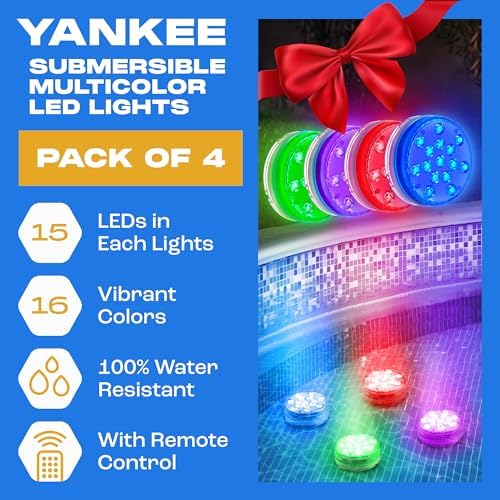 Yankee Submersible Pool Lights, Waterproof 15 LED Underwater Lights with Remote, 16 Colors, 3 Flash Modes, Timer, with Suction Cups, Magnet, for Inground Pool (4 pcs) - Image 7