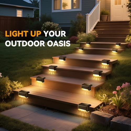 VZZNN 24 Pack LED Outdoor Solar Deck Lights - WaterproofSolar Fence Lights， for Stairs, Fences, Railings Patio Decor & Garden Paths Warm White Outdoor Lights(Warm White) - Image 4