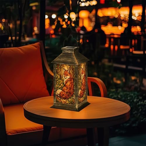 Solar Lantern Fox Stained Glass Style Forest Leaves Warm Autumn Colors Outdoor Waterproof Hanging Solar Light Outside Lights for Patio Yard House Lawn Decor Birthday Gifts for Women Mom - Image 7