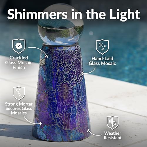Sunnydaze 10” Solar Gazing Ball & Purple Mosaic Stand - Iridescent Purple - Image 7