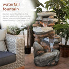 Alpine Corporation | 40" 4-Tier Rock Floor Fountain with Cascading Water & White LED Lights, Tranquil Outdoor Water Feature for Garden, Patio, Yard & Deck, Light Gray - Image 4