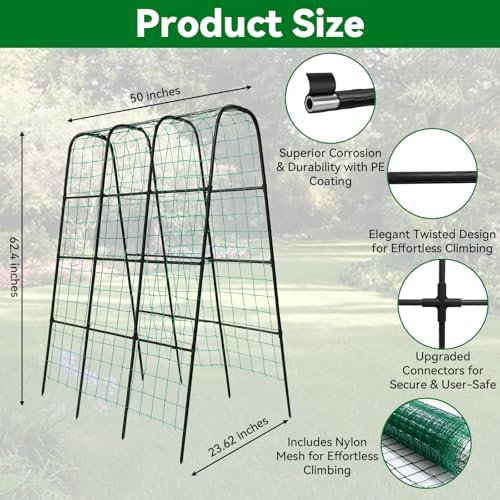 Cucumber Trellis for Raised Bed with Plastic Coated Steel Pipe-63"*50",Blk - Image 4