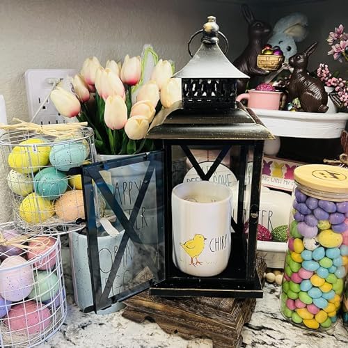 Lantern Decorative Indoor & Outdoor, Large Hanging Candle Lanterns Home Decor, Vintage Metal Candle Holders for Front Porch Patio Wedding Party, Halloween Christmas Decorations (Black) - Image 6