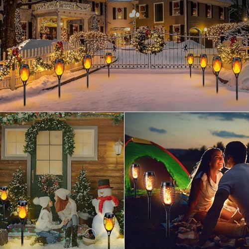 Solar Halloween Lights Outdoor, 6 Pack LED Torch Lights Flickering Flame, Waterproof Tiki Torches for Outside Landscape Decoration Lighting for Lawn, Yard, Halloween Decorations (Warm White-6 Pack) - Image 6