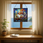 Daisy Crown Gnome Stained Glass Suncatcher – Square Hanging Window Panel for Home or Greenhouse – Whimsical Glass Art Gift for Garden Lovers, Christmas, Halloween, Father Days jgOO6e - Image 6