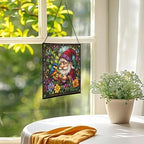 Gnome Making Flower Crowns Stained Glass Suncatcher – Square Hanging Window Panel for Home or Greenhouse – Whimsical Glass Art Gift for Garden Lovers, Christmas, Halloween, Father Days 4xTfjK - Image 3