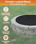 24" Wooden-Handle Fire Pit Lid for Pits up to 22", Round Metal Bonfire Pit Burner Pan Cover, Smokeless Fire Pit Cover for Fire Tables, All-Weather Resistance Outdoor Firepit Accessory - Image 6