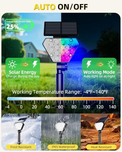T-SUN Solar Lights Outdoor Waterproof, 6 Pack LED Solar Spot Lights, RGB - Image 4