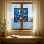 Starry Night Gnome Stained Glass Suncatcher – Square Hanging Window Panel for Home or Greenhouse – Whimsical Glass Art Gift for Garden Lovers, Christmas, Halloween, Father Days YZdsYX - Image 6