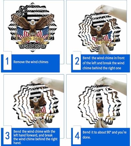 America Anniversary Wind Spinner for Garden Yard 12In, Independence Day Bald Eagle 3D Stainless Steel Kinetic Hanging Wind Spinners Rustproof Outdoor Decor for Lawn Patio Home - Image 5