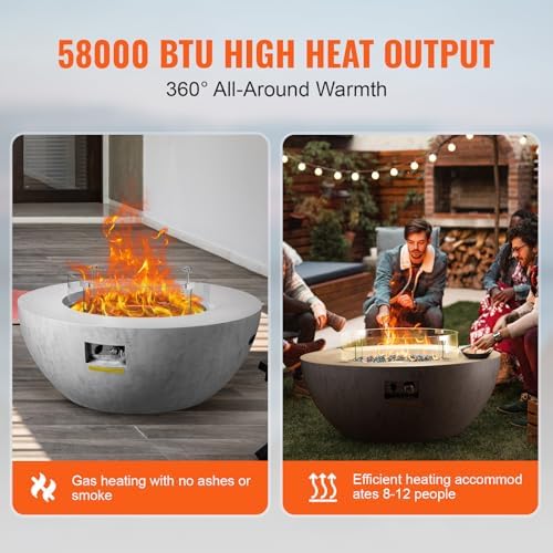 VEVOR Propane Fire Pit, Outdoor Concrete Gas Fire Pit, 39 in Tabletop with Lava Rocks, Lid,Rain Cover,Adjust Flame Height Camping Firepit for Heating, Lighting, 50000 BTU - Image 2