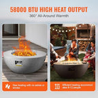 VEVOR Propane Fire Pit, Outdoor Concrete Gas Fire Pit, 39 in Tabletop with Lava Rocks, Lid,Rain Cover,Adjust Flame Height Camping Firepit for Heating, Lighting, 50000 BTU - Image 2