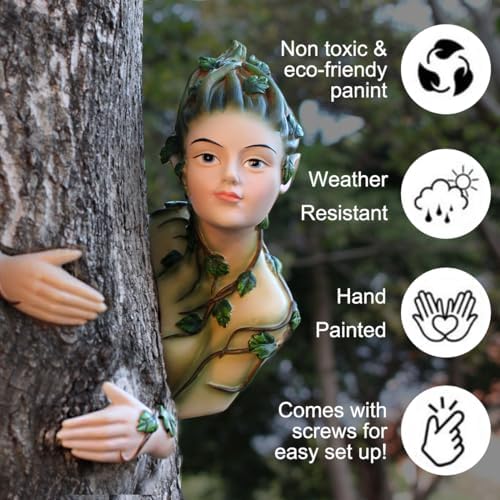 Vine Fairy Tree Hugger Garden Peeker, Whimsical Tree Sculpture, Resin Yard Art Tree Faces Decor Outdoor Garden Decorations Gift for Fairytale Lovers - Image 3