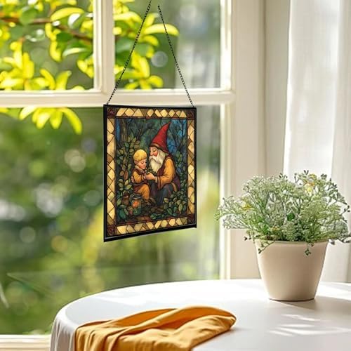 Gnome Mother Tending Her Child Stained Glass Suncatcher – Square Hanging Window Panel for Home, Garden, Nursery, Halloween, Christmas, Memorial Day – Whimsical Glass Art Gift for Gnome Lovers fsm36f - Image 3