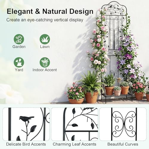 Giantex Metal Garden Trellis for Climbing Plants Set 2, 75" x 20" Outdoor Rose Trellis w/Foldable Bottom, Freestanding Plant Support for Vines, Flowers, Vegetables & Fruits, Patio Lawn Garden, Black - Image 3