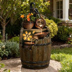 Water Fountain Outdoor 29" H Outside Floor 3 Tiered Rustic Barrel with Light, Pump for Garden, Patio, Deck, Porch, Backyard Home Decor - Image 6